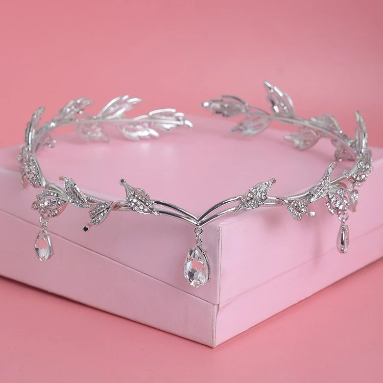 Luxury Crystal Crown Bridal Hair Accessories Wedding Rhinestone Waterdrop Leaf Tiara Crown Headband Frontlet Brides Hair Jewelry