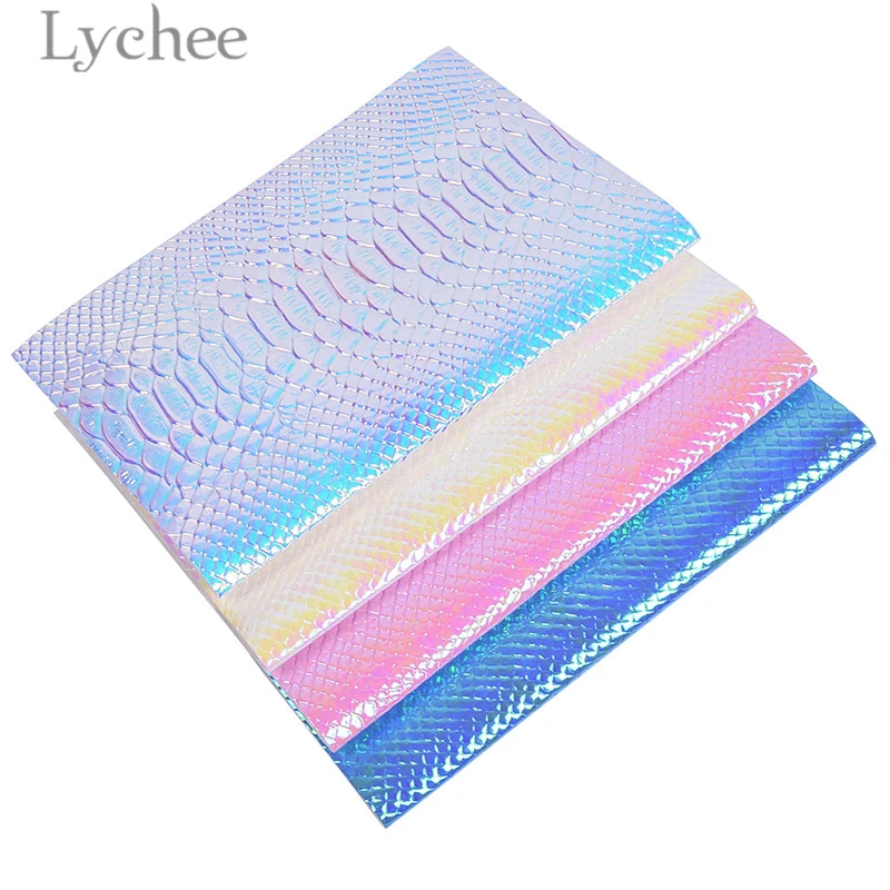 Lychee 29x21cm A4 Iridescent Crocodile Grain PU Fabric High Quality Sewing Synthetic Leather DIY Material For Handbag Garments