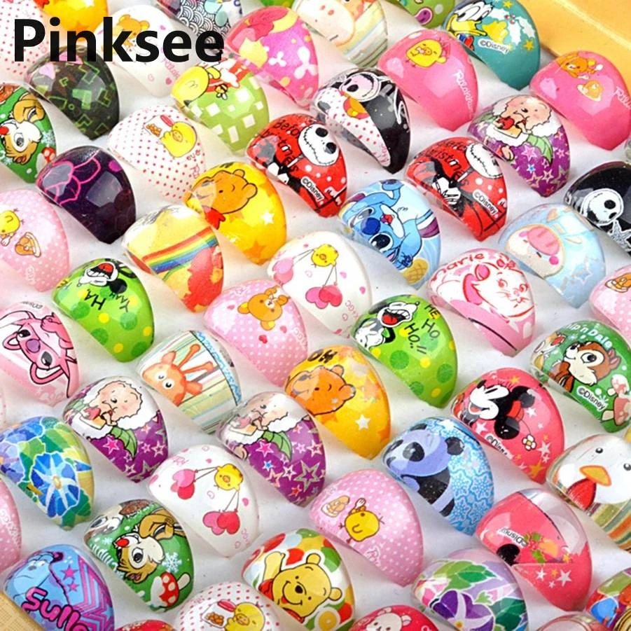 10Pcs Wholesale Mixed Lots Cute Cartoon Animal Ring Children Kids Resin Lucite Rings Jewelry 15MM Best Gifts For Christmas