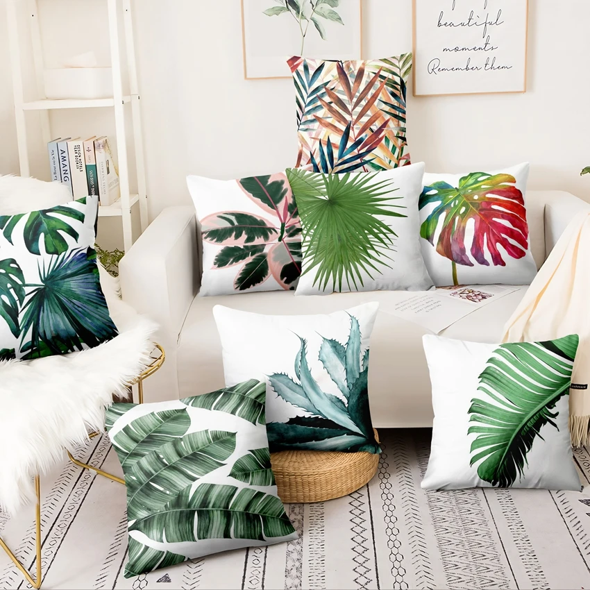 Tropical Palm Leaf Digital Printed Pillowcase Green Plant Cushion Decorative Pillow Home Decor Sofa Throw Pillow 45*45cm