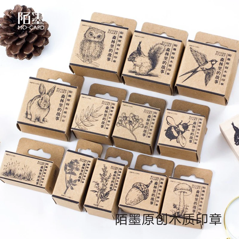 Vintage cute forest animal plants decoration stamp wooden rubber stamps for scrapbooking stationery DIY craft standard stamp