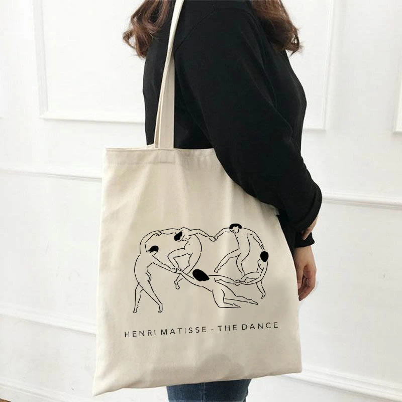 Summer fashion Matisse cartoon art new canvas bag fun large capacity Ulzzang ins women's Vintage casual fashion shoulder bags