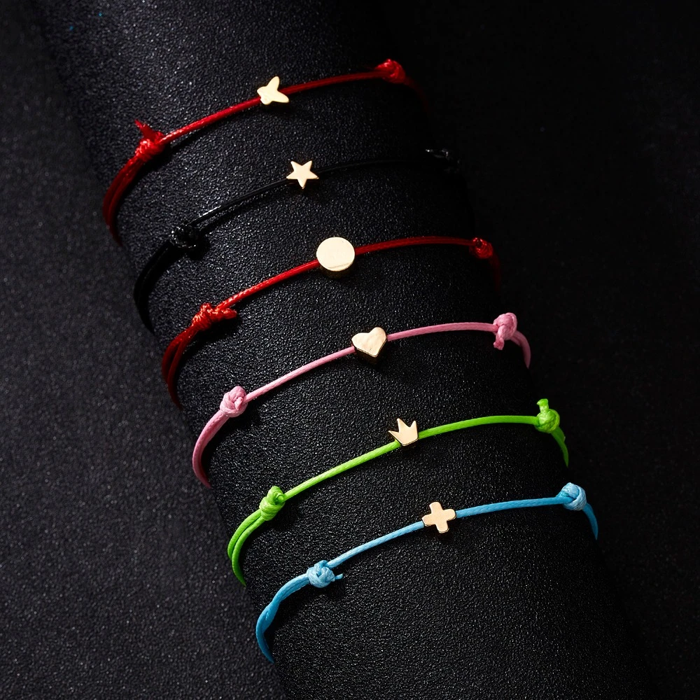 Make a Wish Crown Five-stars Cross Heart Woven Paper Card Bracelet Adjustable Lucky Red String Bracelets Femme Jewelry