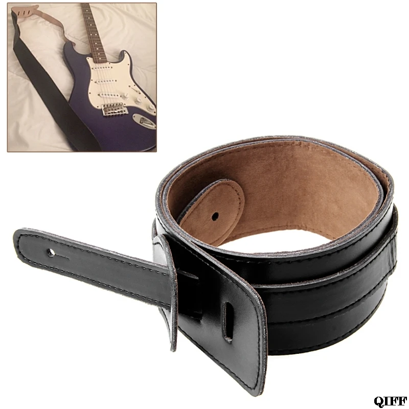 Adjustable Soft PU Leather Thick Strap For Electric Acoustic Guitar Bass Black MAR28