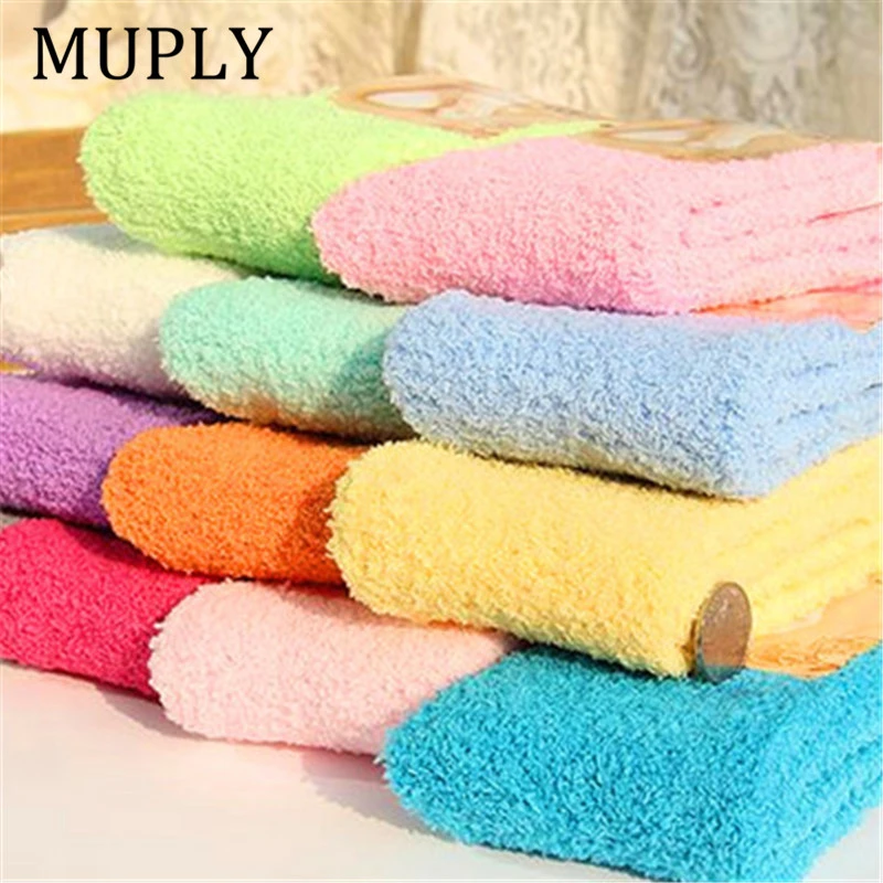 Cute Socks Women Bed Socks Pure Color Fluffy Warm Winter Kids Gift Soft Floor Home Accessories Funny Socks New Year's Gift