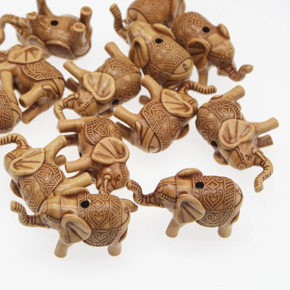 CHONGAI 10Pcs Acrylic Wood-like Stereo Elephant for DIY Jewelry Making and Pendant Making