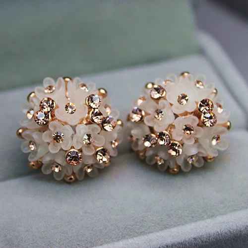 2021 New Fashion Wedding Jewelry For Women,Gold color Austrian Crystal Enamel Flower Stud Earrings Fashion Female Earrings Gifts