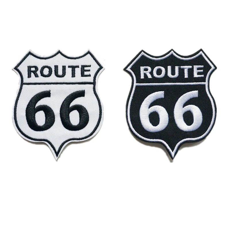 Embroidery Letters Patches Route 66 Sew Iron On Black White Emblem Embroidered Patch Badges For Bag Jeans Hat T Shirt DIY