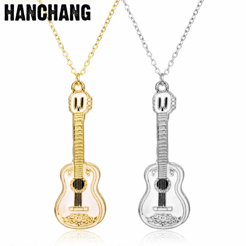 Men's Fashion Chain Necklace Stainless Steel Guitar Pendant Necklace Women's Jewelry