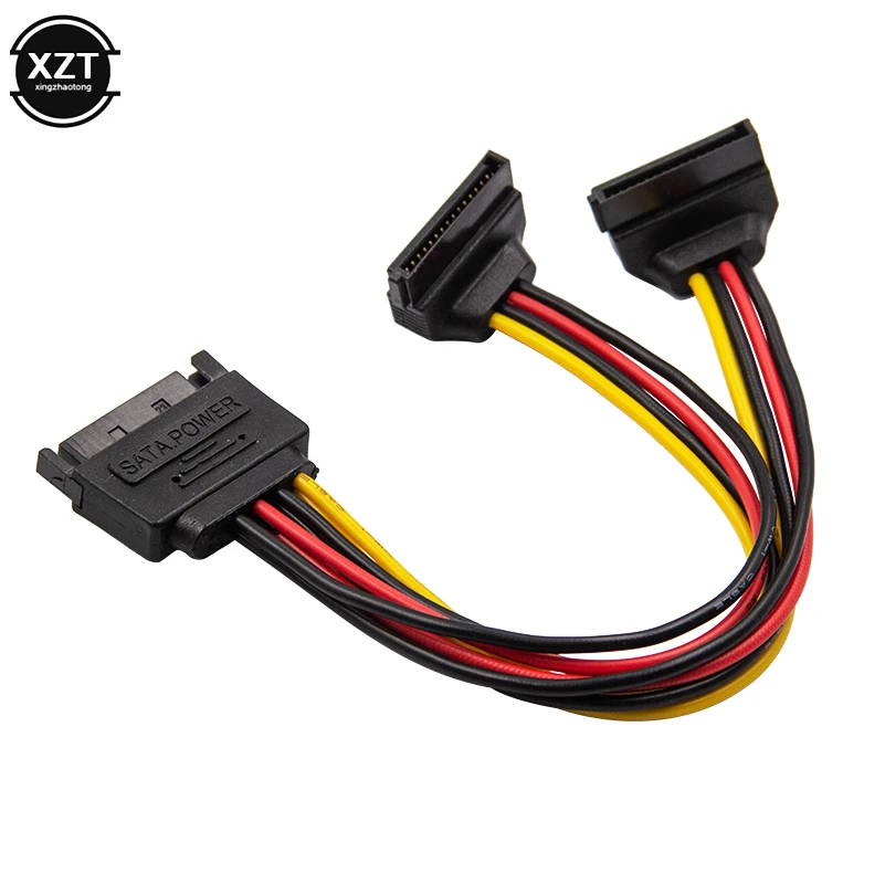 1PCS 90 degree SATA 15-Pin Male to 2 x 15P Female Y Splitter Adapter Power Cable High Quality