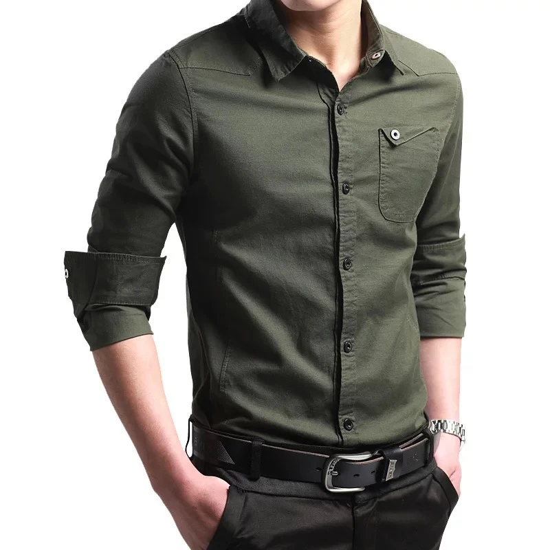 Shirts for men New 100% Cotton High Quality Military Men Shirts Long Sleeve Slim Men's Shirts 2021 Business Men Brand Clothing