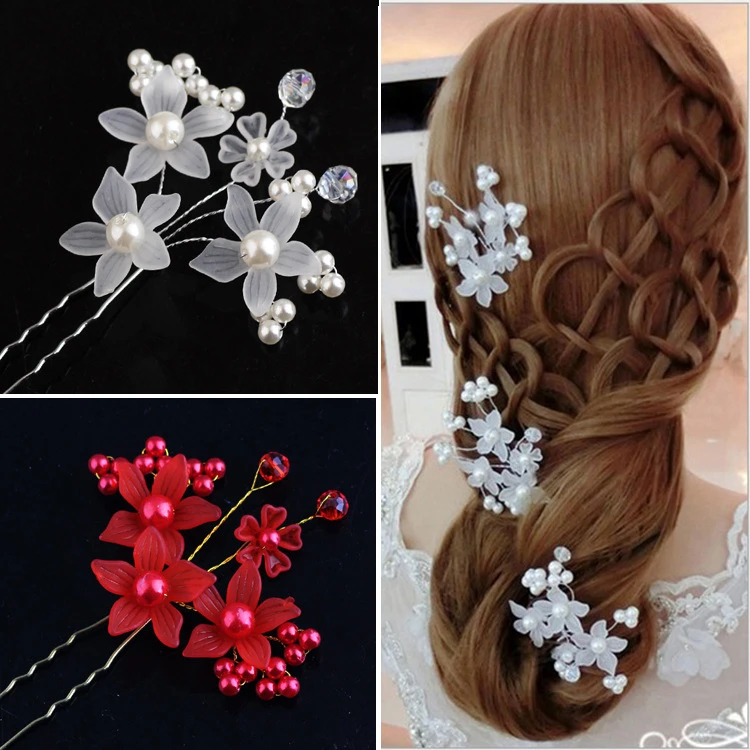 Fooderwerk Jewery New Handmade Red White Colors Bride Wedding Hair comb Pin Flower Bridal Hair Accessories