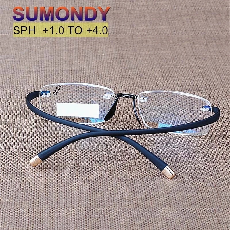 SUMONDY Upscale Extremely Flexible Temple Rimless Reading Glasses Men Women Spectacles Magnifying Vision Presbyopic Eyewear R104