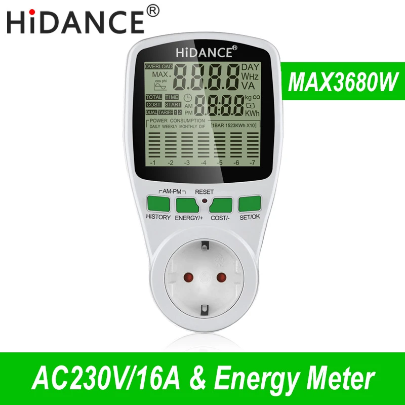 HiDANCE AC Power Meters 220v digital wattmeter eu energy meter watt monitor electricity cost diagram Measuring socket analyzer