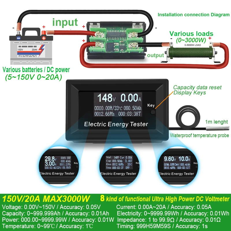 ATORCH DC Current Meters digital voltmeter ammeter voltage amperimetro wattmeter volt capacity tester indicator lcd monitor