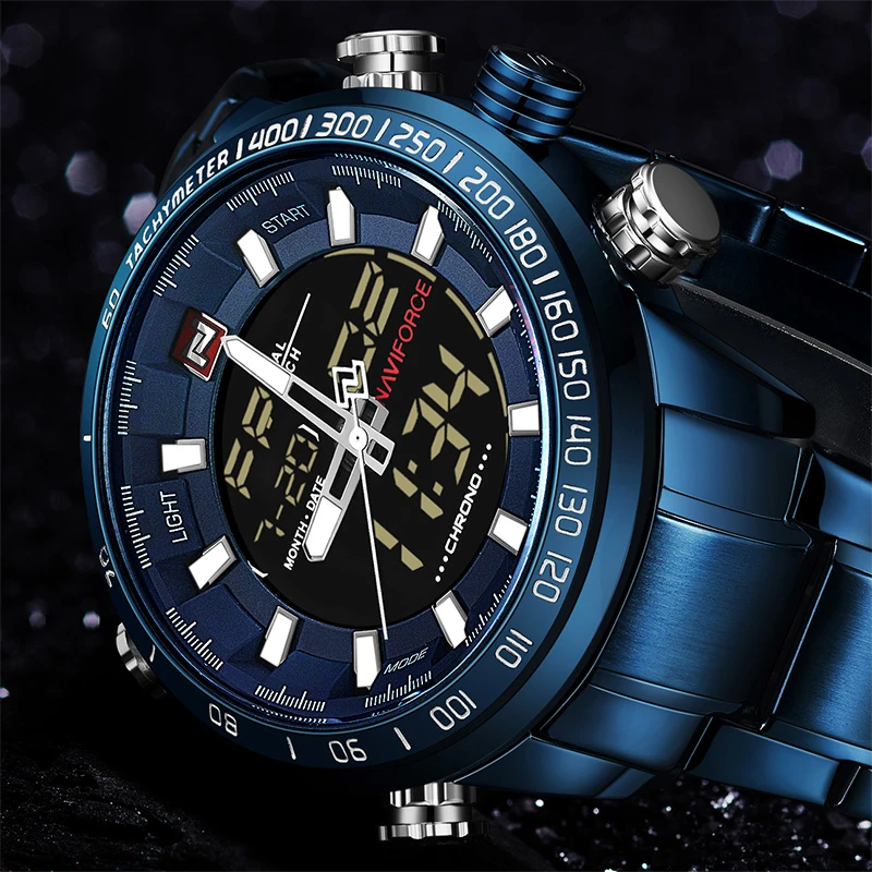 NAVIFORCE 9093 Luxury Men's Chrono Sport Watch Brand Military Waterproof EL BackLight Digital Wrist watches Men Stopwatch Clock