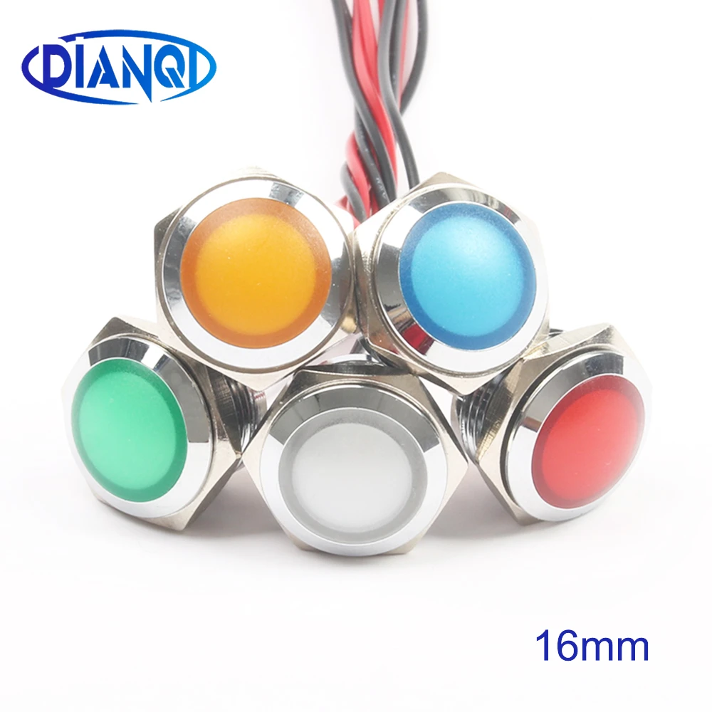 LED Metal Indicator light 16mm waterproof Signal lamp LIGHT 3V 6V 12V 24V 220v screw connect red yellow blue white 16ZSD.QX.X