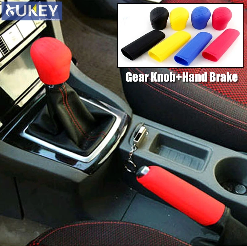 2Pcs Car Silicone Gel Gear Knob Cover Head Shift Glove Gear Shift Collars Handbrake Sleeve Car Hand Brake Covers Skin Universal