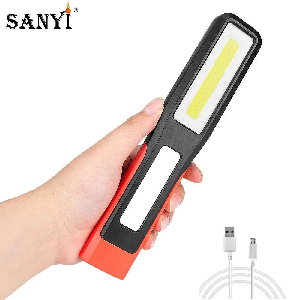 COB LED Working Light 3 Mode Inspection Lamp USB Charging Magnetic Flashlight Swivel Hook Hanging For Car Repairing With Battery