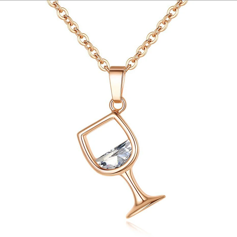 Rose Gold Chain Creative Wine Glass Pendant Necklace AAA Zircon Crystal Wine Cup Charm Necklace for Women Chokers Necklaces 2019