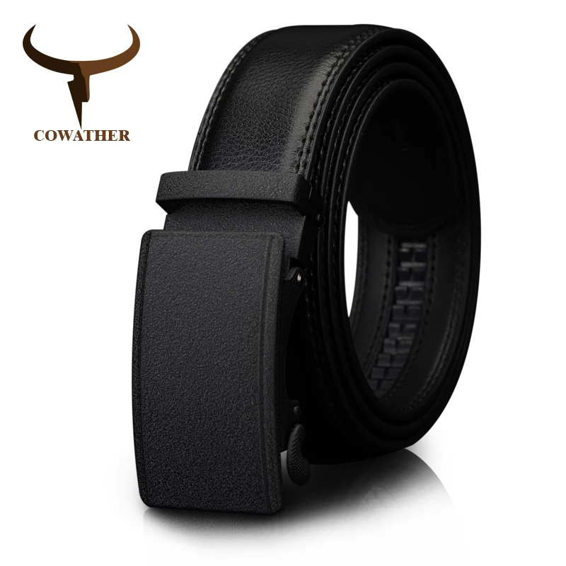 COWATHER Men's Belt Automatic Ratchet Buckle with Cow Genuine Leather Belts for Men luxury brand male strap 110-130cm length