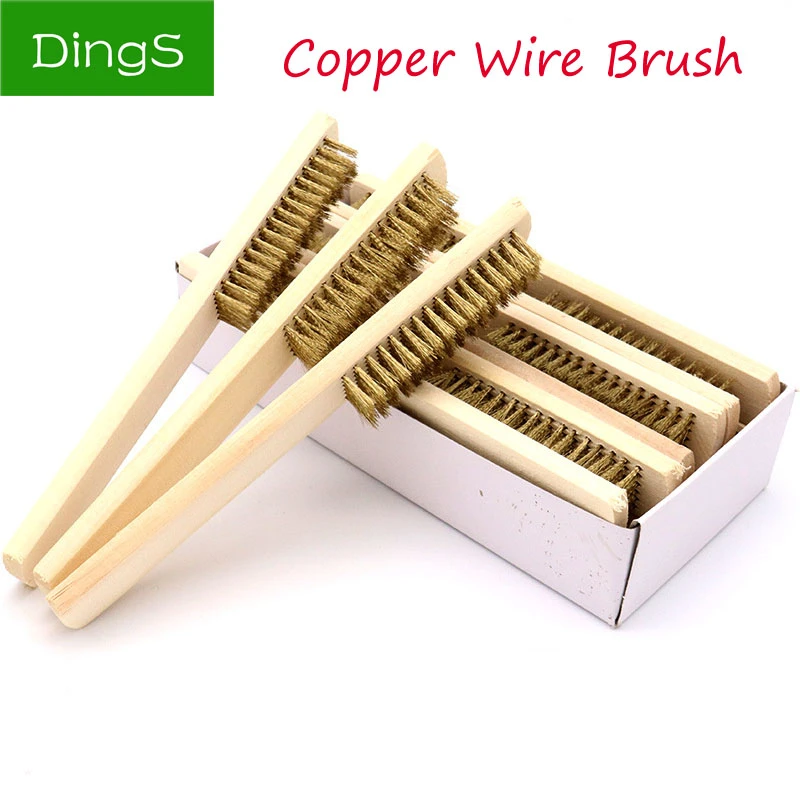 1pcs Wood Handle Brass Wire Copper Brush for Industrial Devices Surface/Inner Polishing Grinding Cleaning 6x16 Row Hand Tool