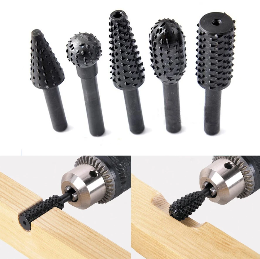 5pcs hss Power Tools Woodworking rasp chisel shaped rotating embossed grinding head power tool engraving pattern cutter milling