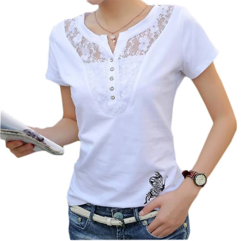 FEKEHA Summer T-shirt Women Casual Lady Top Tees Cotton White Tshirt Female Brand Clothing T Shirt Top Tee