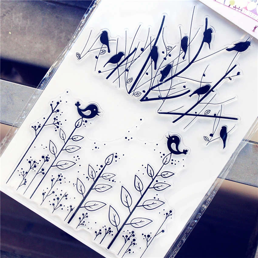 PANFELOU 11.3*15.56cm The bird grass Transparent Silicone Rubber Clear Stamps cartoon for Scrapbooking/DIY  wedding album