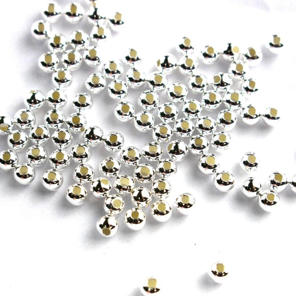 50pcs 3mm Genuine 925 Sterling Silver Round Ball Beads for Jewelry Necklace Bracelet Earring Making Findings