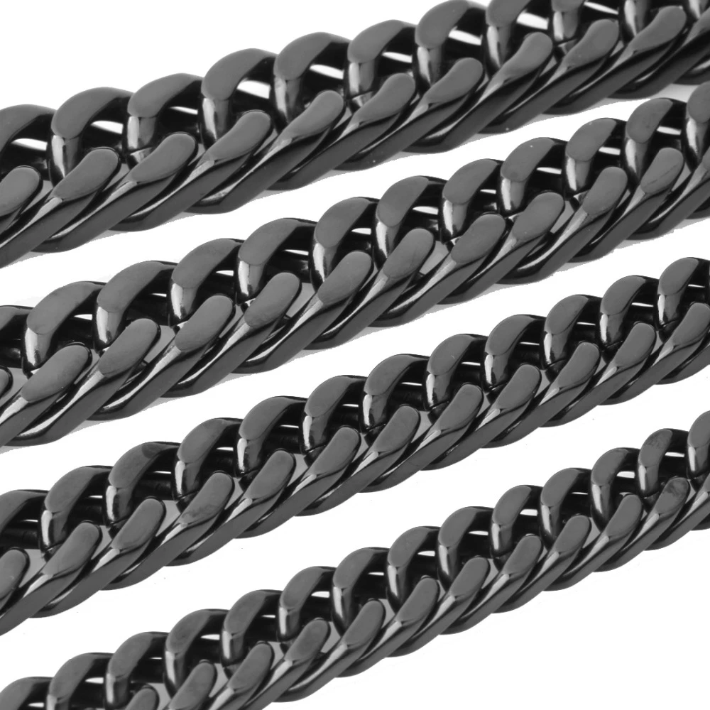 7''-40'' Wide 6/8/10/12/15/17/19mm Black Top Quality Stainless Steel Men Cuban Link Chain Curb Necklace Fashion Gifts