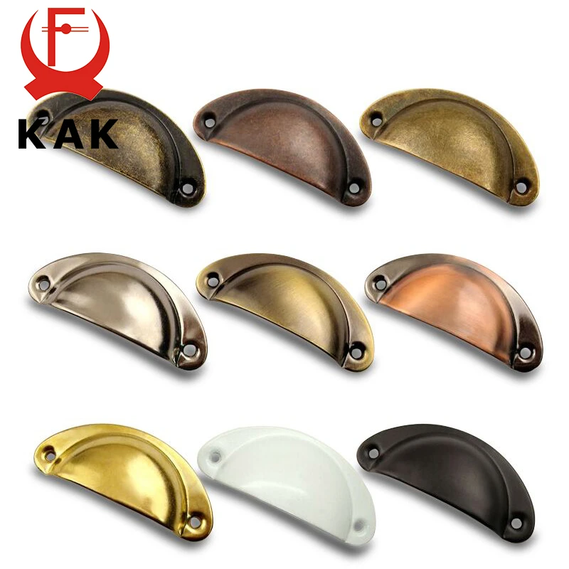 KAK 10pcs Retro Metal Kitchen Drawer Cabinet Door Handle And Furniture Knobs Handware Cupboard Antique Brass Shell Pull Handles