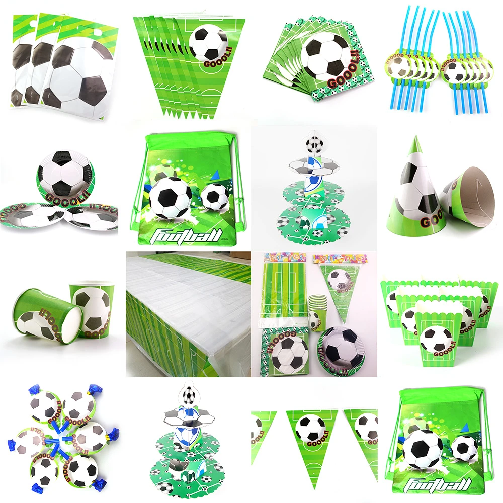Football Soccer Theme Kids Birthday Party Decoration Set Party Supplies Cup Plate Banner Hat Straw Loot bag Tablecloth Blowout