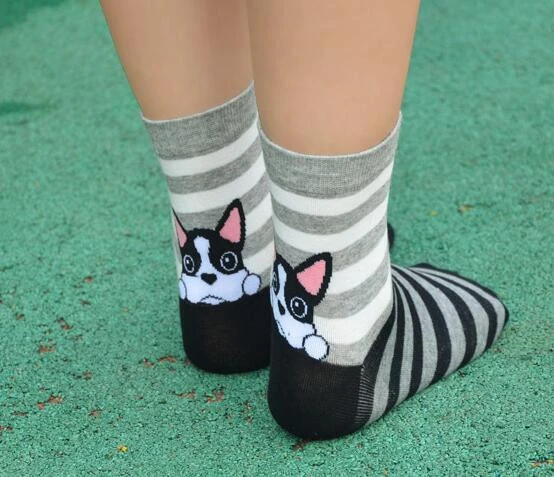 1pair/lot Japanese and korean style lady cotton socks cute animal dog socks autumn winter cartoon socks