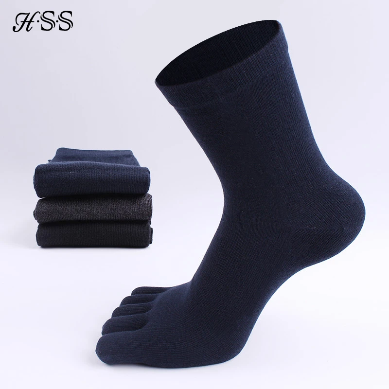 HSS Brand High Quality Business Men's Toe Socks Spring Winter Cotton Socks Black Five Finger Toe Socks for Male US Size (6.5-11)