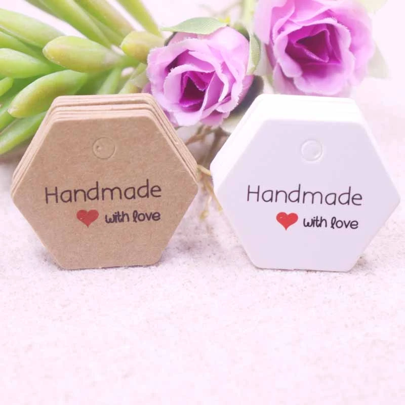 100pcs valentie TAG circle white paper handmade with love product hang tag custom price name brand tag for gift candy box mark