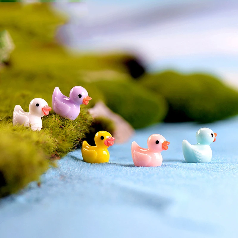 ZOCDOU 5 Pieces Mini Colorful Duck Duckling Pato Small Pasture Statue Figurine Micro Crafts Ornament Miniatures DIY Garden Decor