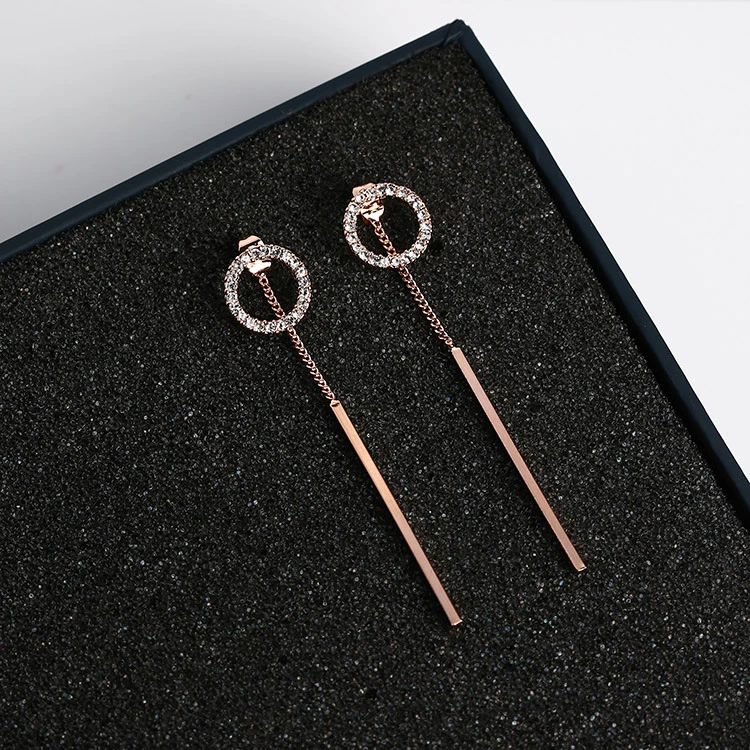 New Fashion Sweety Shiny Rhinestone Circle Dangle Earrings Metal Strip Pendientes Temperament Dual-Use Earring