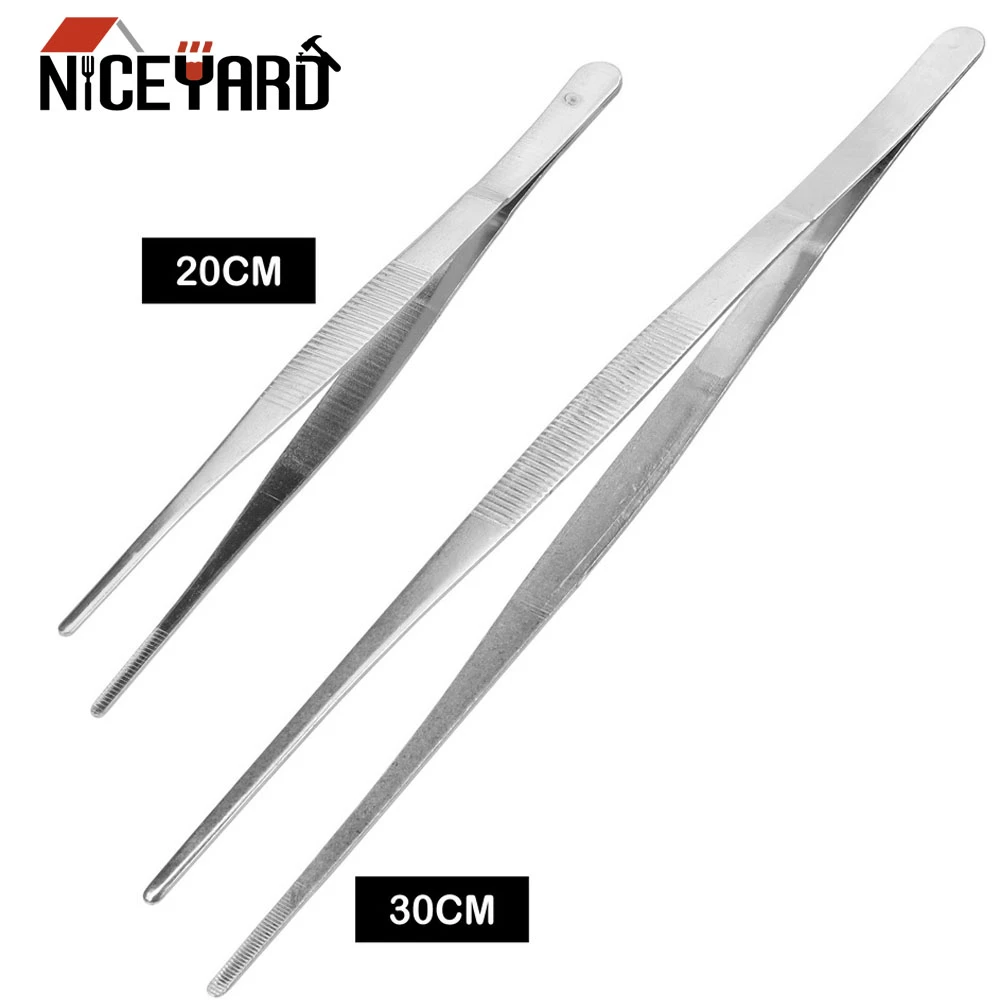 NICEYARD Home Medical Garden Kitchen BBQ Tool DIY Toothed Tweezer Long Barbecue Food Tong Straight  Tweezer Stainless Steel