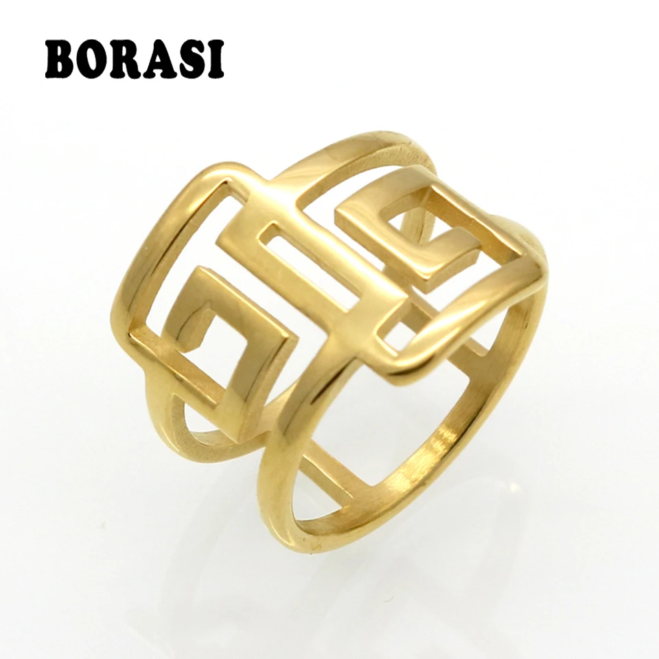 BORASI Vintage Engagement Ring Gold Color Fashion Jewelry Wholesale Trendy Geometric Great Wall G Shape Band Ring For Women