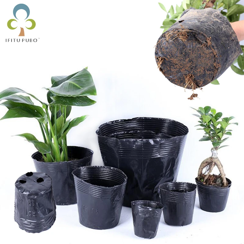 5pcs-100pcs 13 Size Avaible Nursery Pot Plastic Black Nursery Box Garden Container Grow Bag Garden Supplies GYH