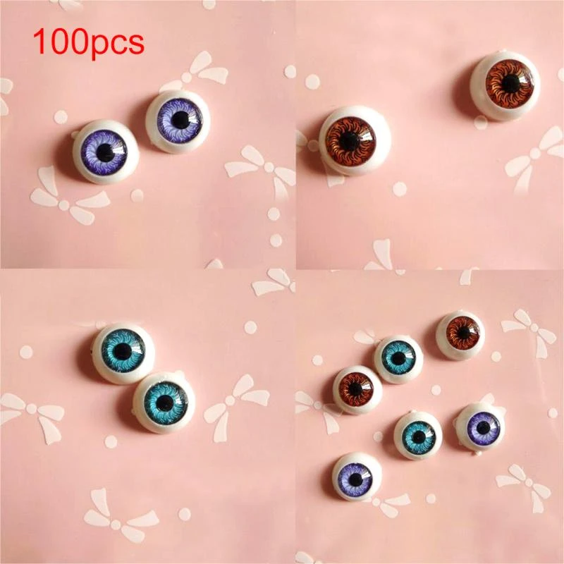 100pcs 12mm Doll Eyeballs Half Round Acrylic Eyes for DIY Doll Bear Crafts Mix Color Plastic Doll EyeBall Doll Toy Parts