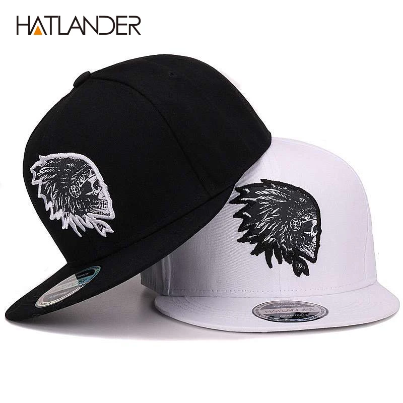 [HATLANDER]Embroidery Skull baseball caps hats hip hop snapbacks flat brim bones gorra sports snapback caps for men women unisex