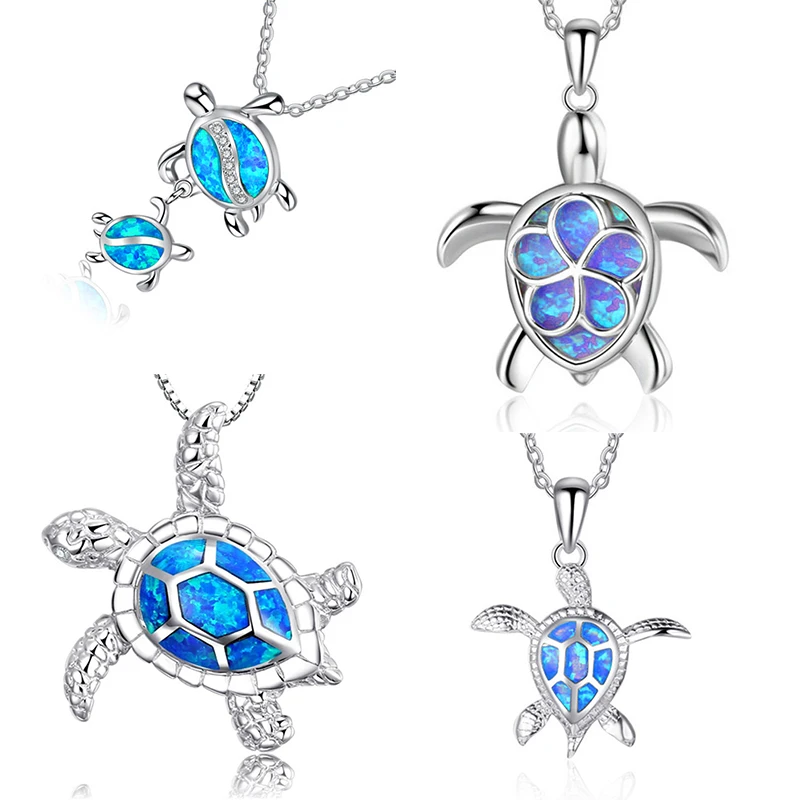 FDLK  Fashion Blue Opal Sea Turtle Pendant Necklaces for Women Female Animal Wedding Statement Chain Necklace Ocean Beach Jewelr