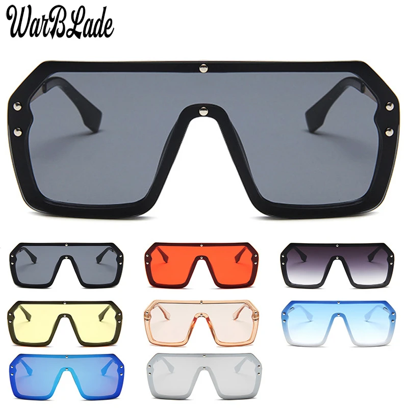 WarBLade 2019 Fashion Vintage Oversized Square Sunglasses Men One Piece Lens Big Frame Sun glasses For Women UV400 Silver Mirror