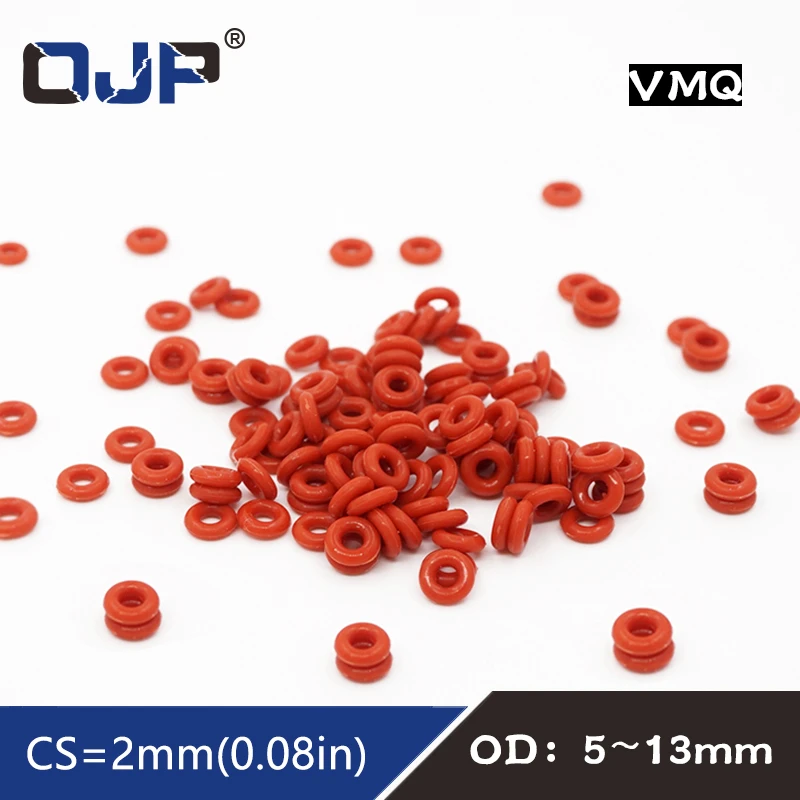 10PCS/lot Red Silicon Ring Silicone/VMQ O ring OD5/6/7/8/9/10/11/12/13*2mm  Thickness Rubber O-Ring Seal Gaskets Oil Ring Washer