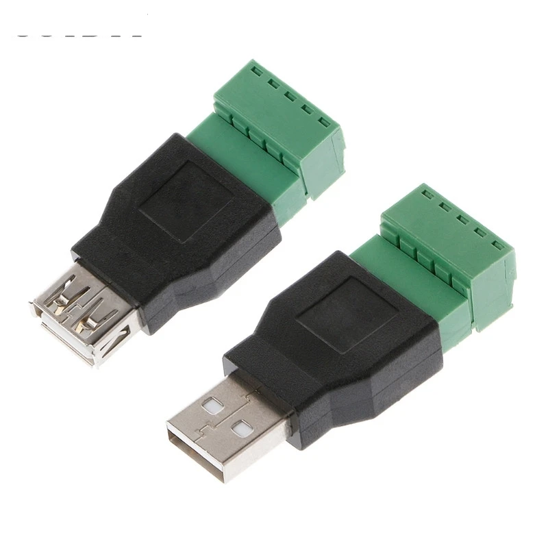 1Pc USB 2.0 Type A Male/Female to 5 Pin Screw Connector USB Jack with Shield USB2.0 to Screw Terminal Plug