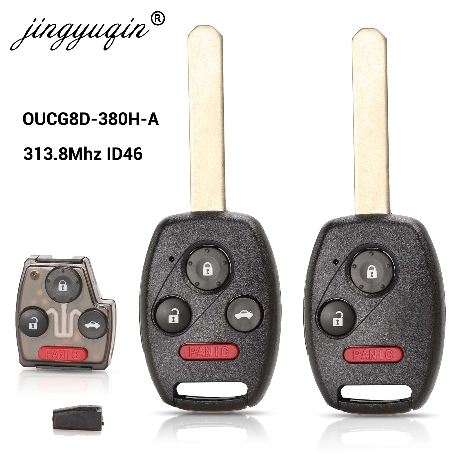 jingyuqin Car Remote Key for Honda Odyssey 2005-2010 Accord 2003-2007 OUCG8D-380H-A 313.8MHz 3/4 Buttons Fob Control ID46(7941)