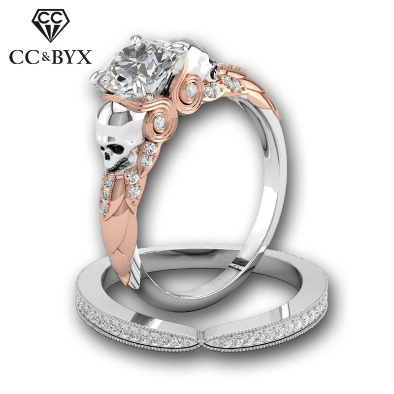 CC Set Rings-For-Women Trendy Jewelry Creative Skull Ring Cubic Zirconia Diamant Double Couple Bijouterie Accessories CC2057