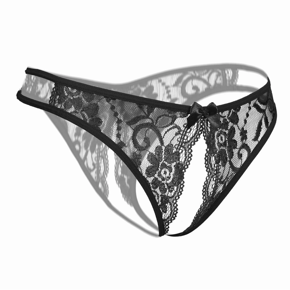 Women Sexy Lingerie hot erotic sexy panties Open Crotch porn lace underwear Crotchless underpants sex wear briefs with bow front